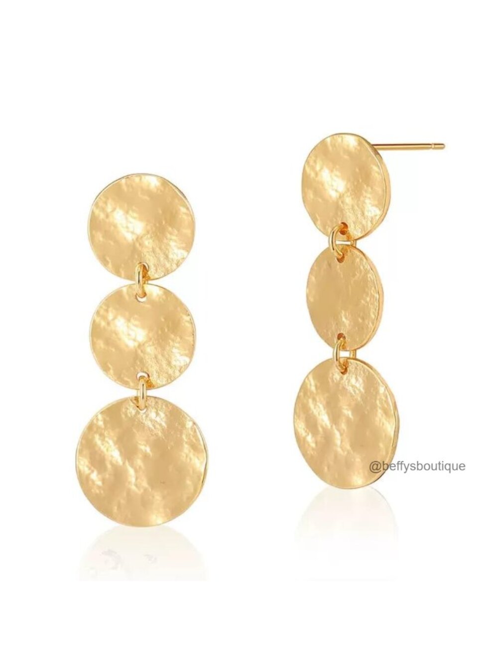 Hammered Gold Drop Earrings Triple Disc Dangle Textured Statement